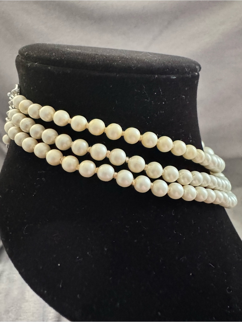 Classic Three-Strand White Faux Pearl Necklace - Picture 2 of 4